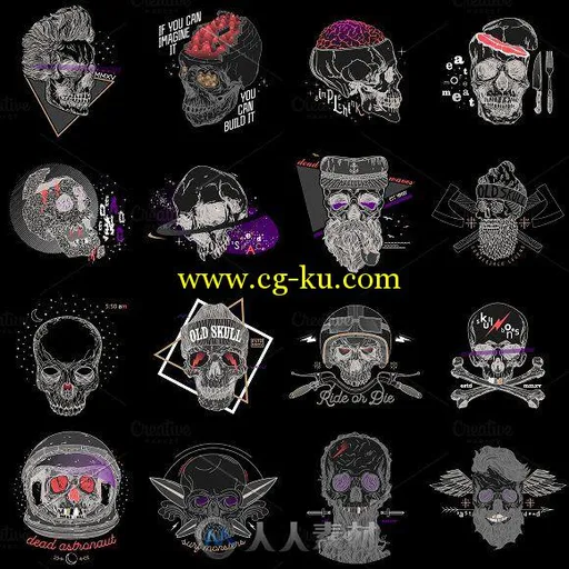 多款骷髅主题LOGO展示AI模板Skull Labels BUNDLE的图片3