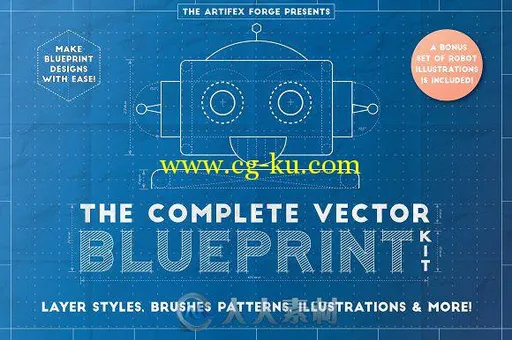 蓝图风格展示AI模板The Complete Vector Blueprint Kit的图片1