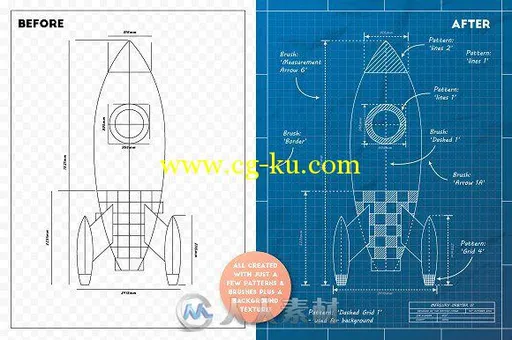 蓝图风格展示AI模板The Complete Vector Blueprint Kit的图片4