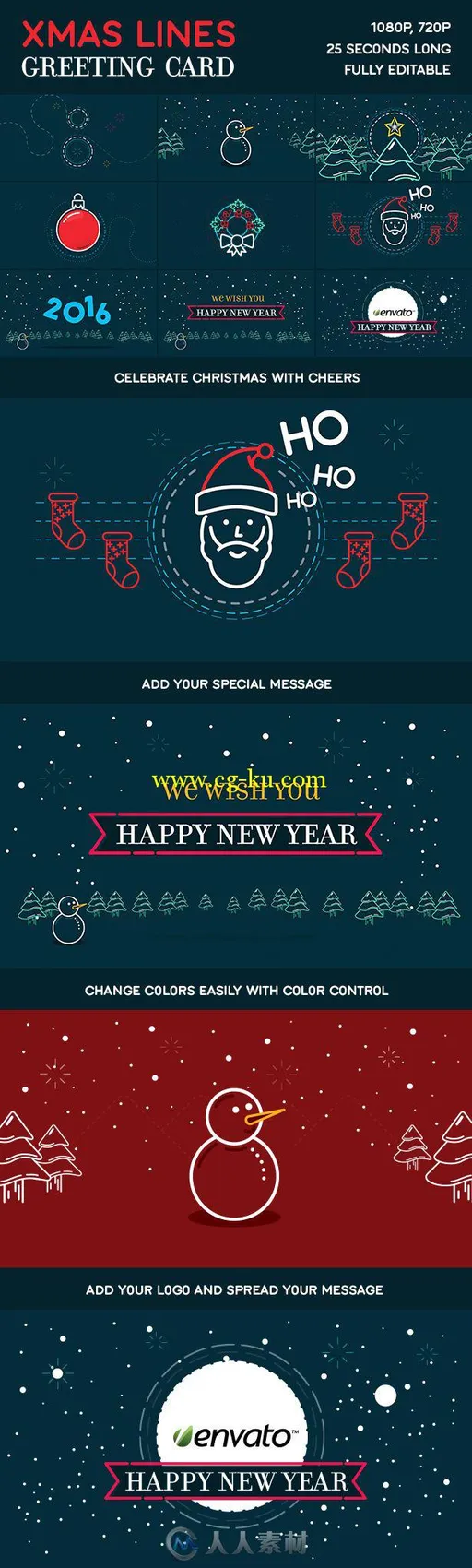 圣诞线条贺卡制作幻灯片AE模板 Videohive Xmas Lines Greeting Card 13488432的图片1