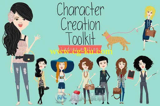 创意卡通人物套件AI模板CreativeMarket Character creation toolkit - Ladies 550639的图片1