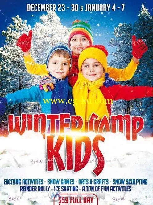 儿童冬季野营宣传海报PSD模板kids_winter_camp_PSD_Flyer_Template的图片1