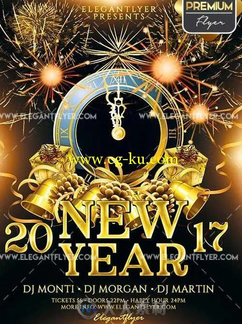 新年活动派对第十二版PSD模板New Year Party Flyer PSD V12 Template + Facebook C...的图片1