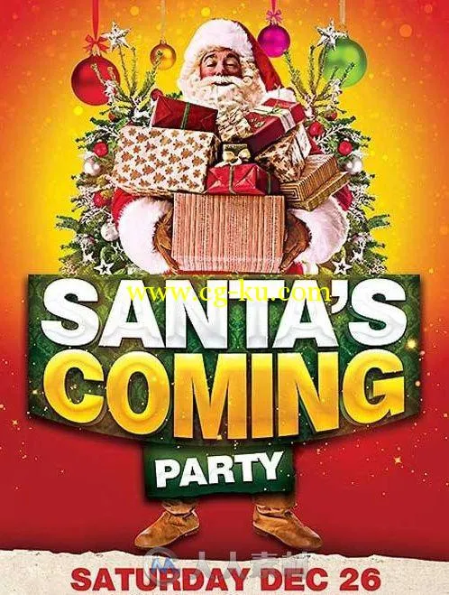 圣诞来了派对海报PSD模板Santas_Coming_Party_Flyer的图片1