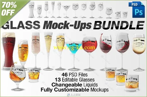 香槟洋酒啤酒杯PSD模版合辑 CREATIVEMARKET GLASS MOCKUPS BUNDLE的图片1