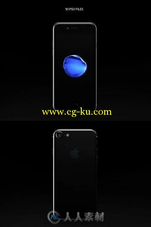 苹果亮黑色IPHONE7plus展示PSD模板的图片1