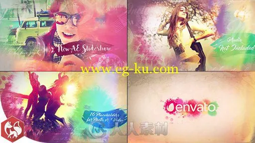 美丽时尚的水彩幻灯片相册动画AE模板 Videohive Watercolor Slideshow 17733386的图片1