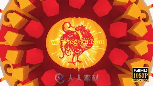 喜庆剪纸2017鸡年春节联欢晚会片头模板春晚包装含角标卷轴AE模板的图片1