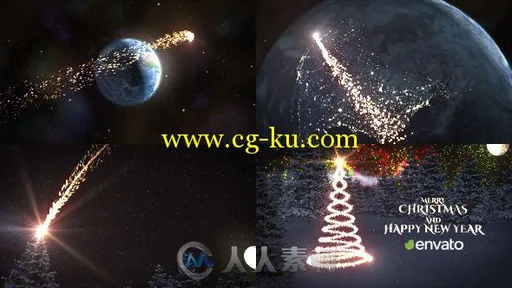 美丽的圣诞粒子灯光展现圣诞标志幻灯片AE模板 Videohive Christmas 19152321的图片1