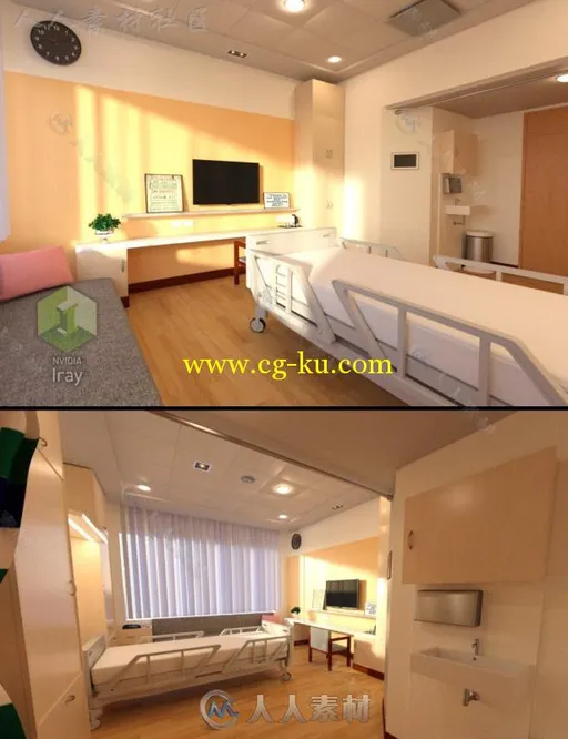 全新的干净的医院卧室3D模型合辑的图片1