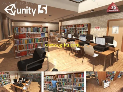 现代图书馆室内道具3D模型Unity素材资源的图片1