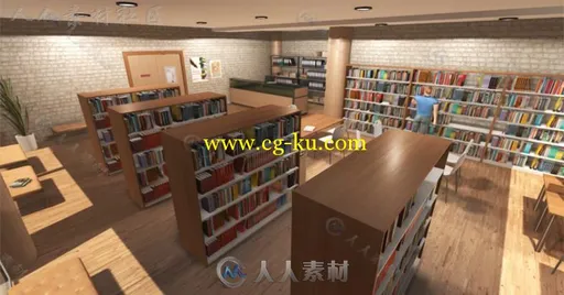 现代图书馆室内道具3D模型Unity素材资源的图片3