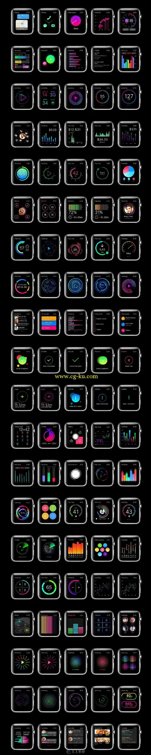 完美的Apple Watch应用程序UI套件PSD模版的图片1