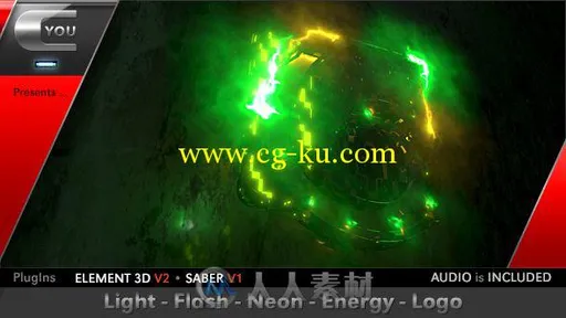 震撼史诗粒子霓虹光线闪耀标志显示AE模板VideohiveLight Flash Neon Energy Logo ...的图片1