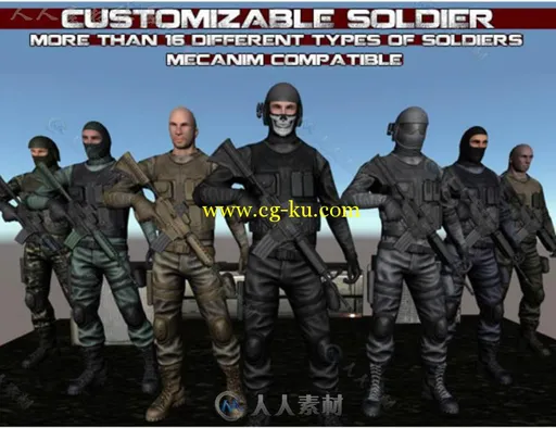 可定制士兵和武器包人类人形生物角色3D模型Unity游戏素材资源的图片1