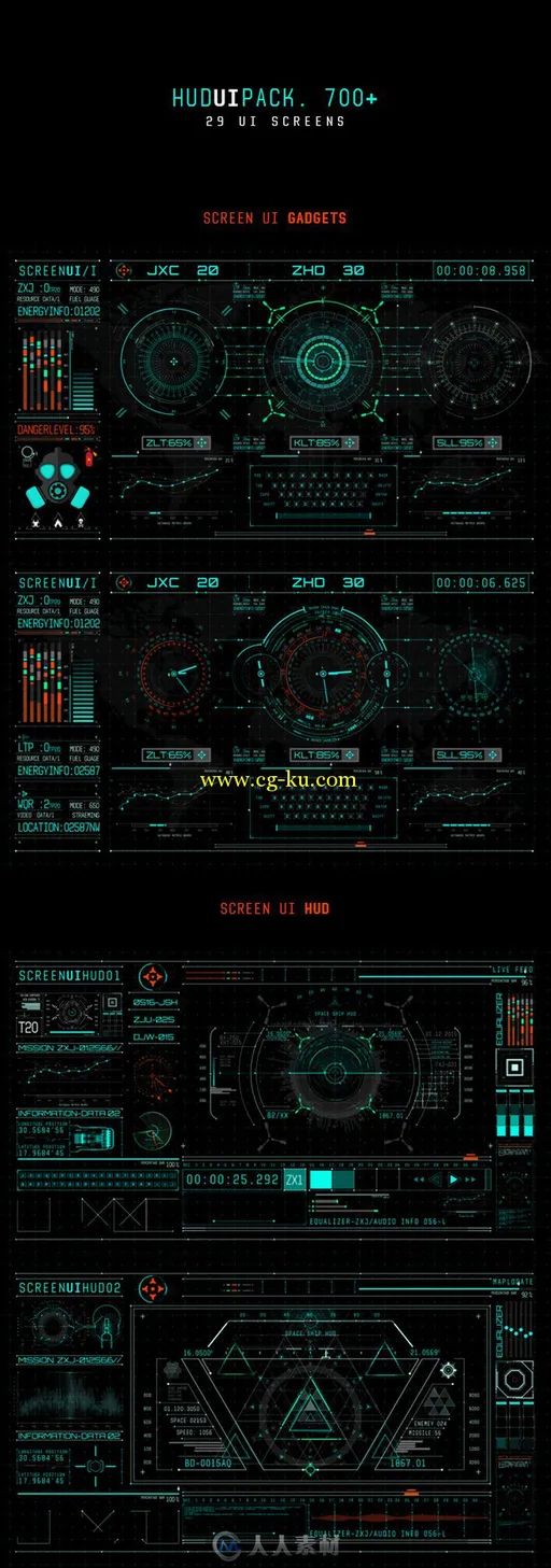 700多个高科技科幻电影游戏军事HUD屏幕动态图形UI界面元素模板 Videohiv...的图片1