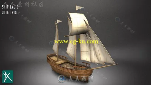 低聚帆船海上车辆3D模型Unity游戏素材资源的图片2