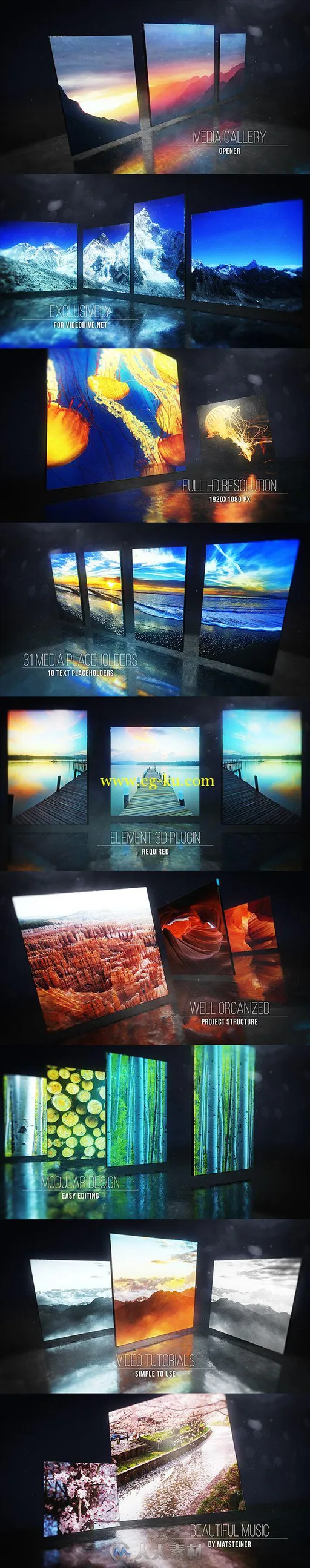 美丽震撼的3D画廊幻灯片相册动画AE模板Videohive Media Gallery Opener 1 19167600的图片1