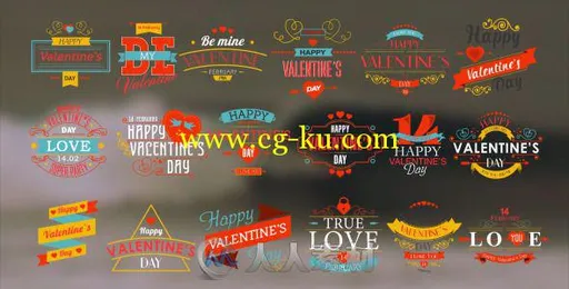 美丽浪漫时尚的情人节徽章动画AE模板Videohive Happy Valentine's Day Badges Pac...的图片1