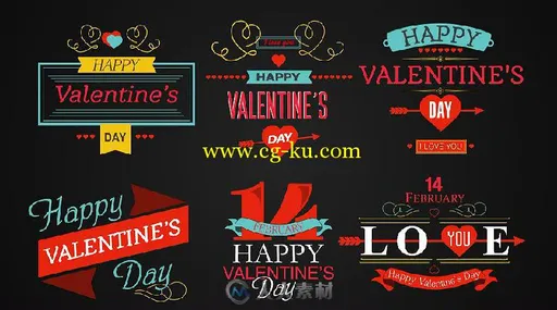 美丽浪漫时尚的情人节徽章动画AE模板Videohive Happy Valentine's Day Badges Pac...的图片3