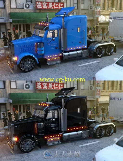 现代华丽和生锈的大卡车3D模型合辑的图片2