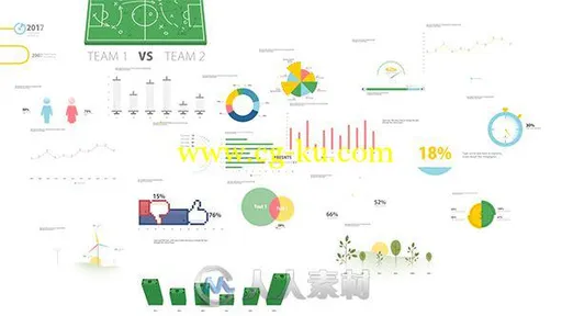 现代简介明了的柱状饼状条形图信息图表AE模板Videohive Infographic Pack V.1 193...的图片1