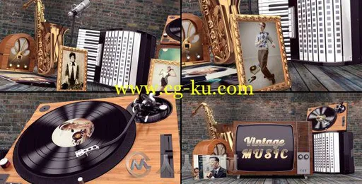 复古音乐唱机展示照片幻灯片相册动画AE模板 Videohive Vintage Music Opener的图片1