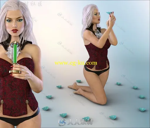 优雅美丽的女性和神圣的蜡烛的姿势3D模型合辑的图片6