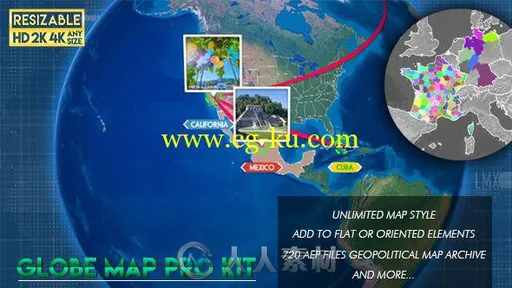 创意世界地图点线连接地点信息展示介绍幻灯片AE模板Videohive Globe Map Pro Kit的图片3