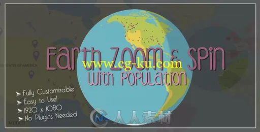 创意卡通地球缩放旋转人口分布地图定位展示幻灯片AE模板的图片1