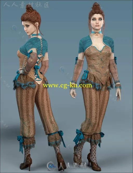 古老的中世纪女性紧身服装3D模型合辑的图片3