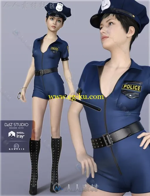 女性性感苗条警察制服服装3D模型合籍的图片1