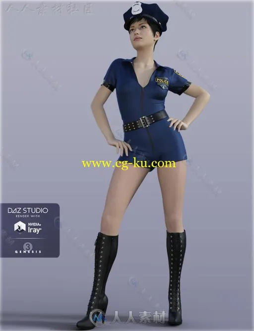 女性性感苗条警察制服服装3D模型合籍的图片2