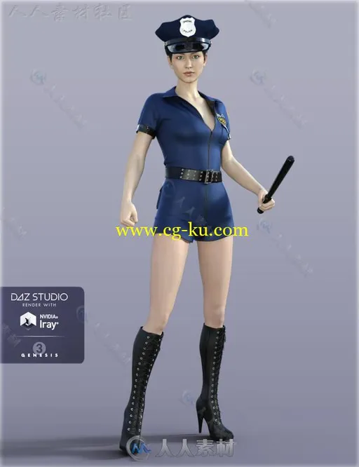 女性性感苗条警察制服服装3D模型合籍的图片3