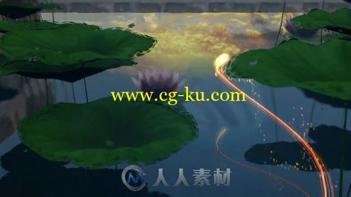 美丽的莲花池金色粒子光线飞舞标志显示LOGO演绎AE模板 Videohive Lotus Pond O的图片1