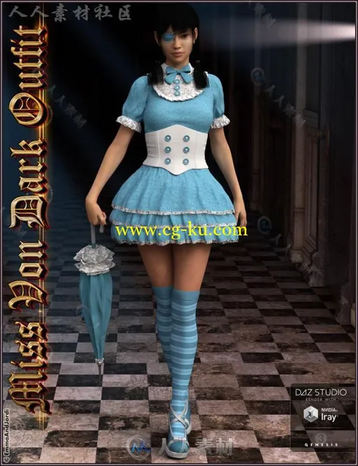 女性完整的幻想哥特式动漫服装3D模型合辑的图片6