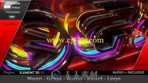 多彩绚丽三维电音霓虹灯玻璃风格LOGO演绎AE模板Videohive Neon Glass Audio React的图片1