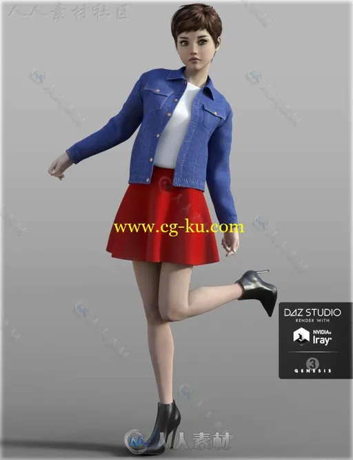 美丽时尚清纯可爱的女孩牛仔夹克服装3D模型合辑的图片1