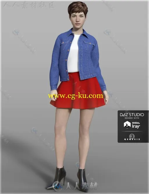 美丽时尚清纯可爱的女孩牛仔夹克服装3D模型合辑的图片3