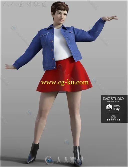 美丽时尚清纯可爱的女孩牛仔夹克服装3D模型合辑的图片4