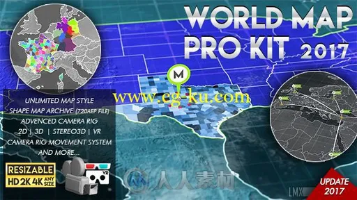创意世界地图光线连接信息展示幻灯片AE模板Videohive World Map Pro Kit (UPDATED的图片3
