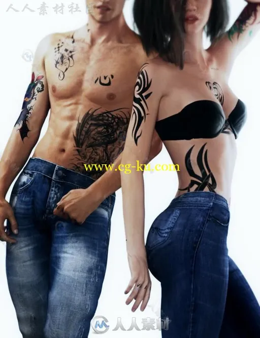 炫酷独特时尚的男性和女性纹身3D模型合辑的图片1