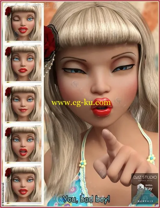 可爱女孩丰富的面部表情3D模型合辑的图片3