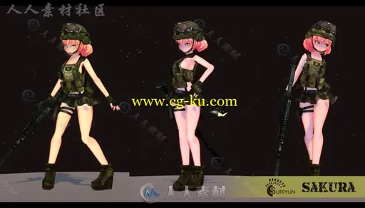 日本动漫樱花人类人形生物角色3D模型Unity游戏素材资源的图片2