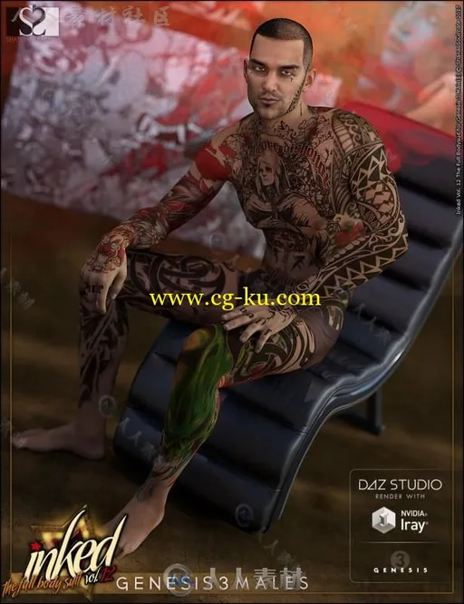 独特帅气的纹身男性和服装3D模型合辑的图片5