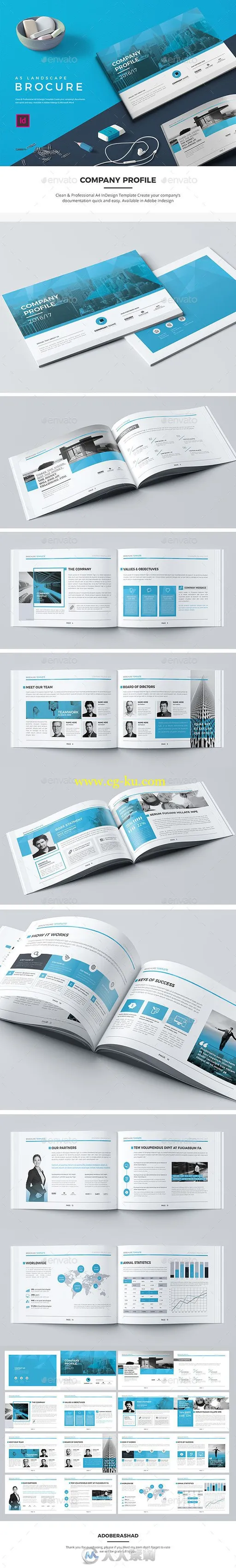 现代时尚干净的企业简介手册indesign排版模板的图片3