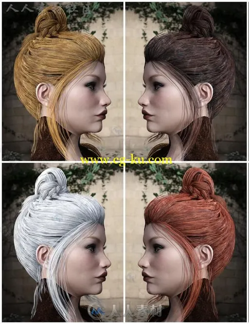 美丽光滑鲜艳的女性头发3D模型合辑的图片3