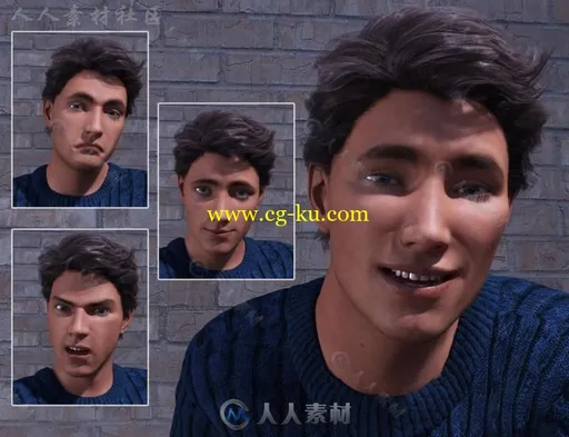 帅气的男性从爱到恨厌恶和冷漠的表情3D模型合辑的图片2