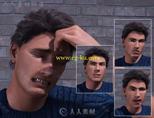 帅气的男性从爱到恨厌恶和冷漠的表情3D模型合辑的图片3