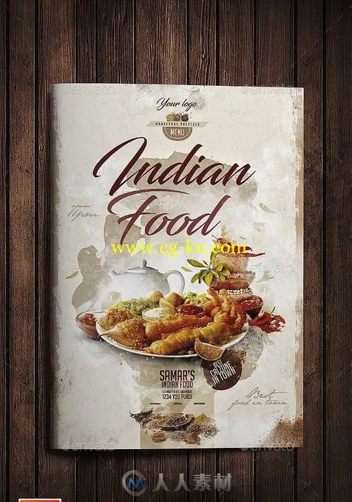 时尚中国风印度菜菜单PSD模板的图片1